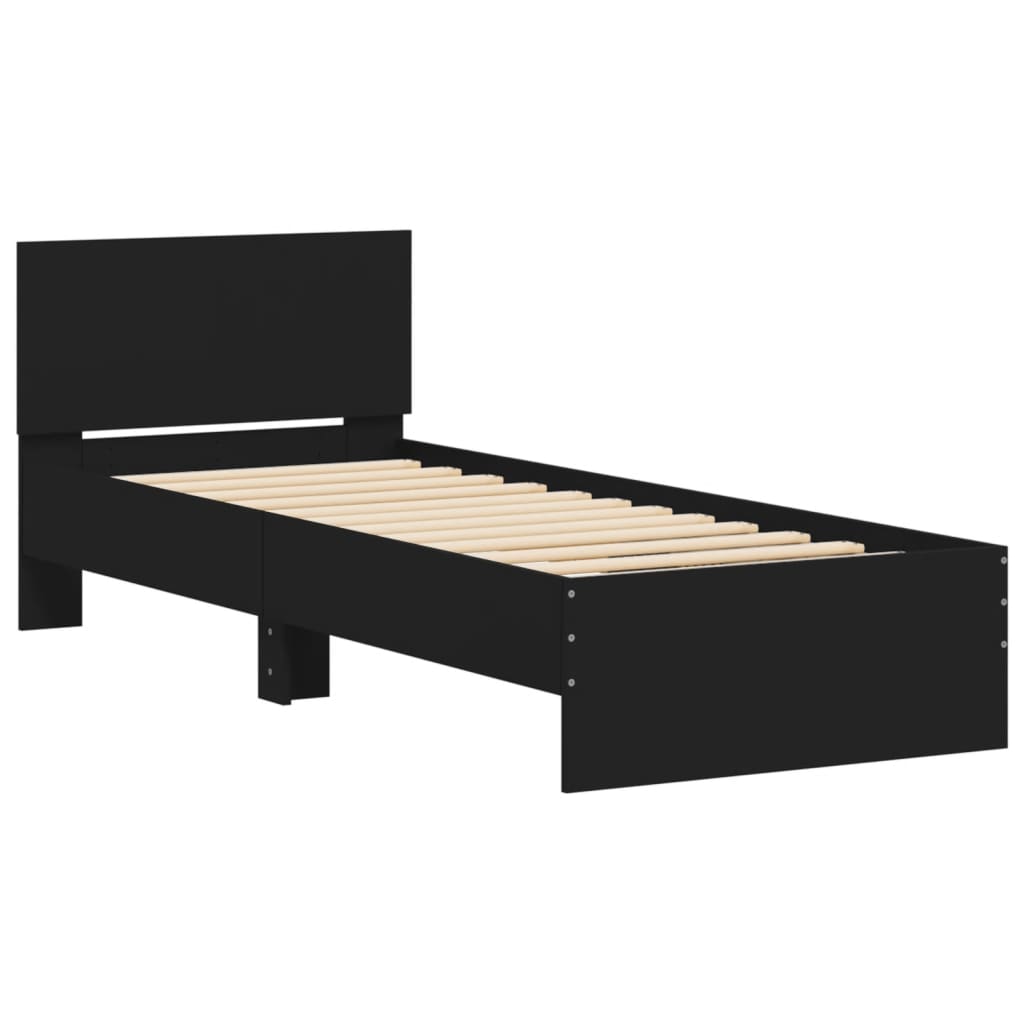 fekete szerelt fa ágykeret fejtámlával 90 x 200 cm