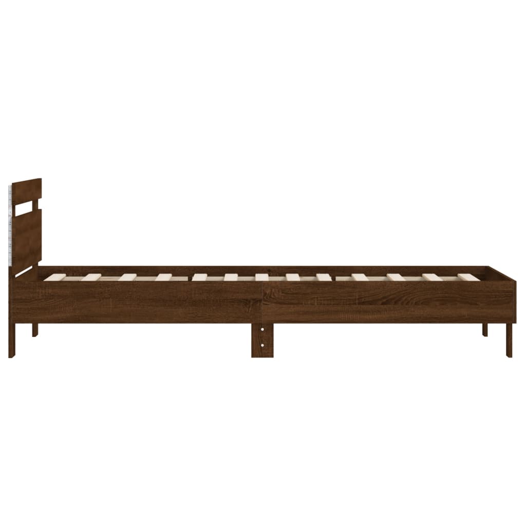 barna tölgy színű ágykeret fejtámlával és LED-ekkel 100x200 cm