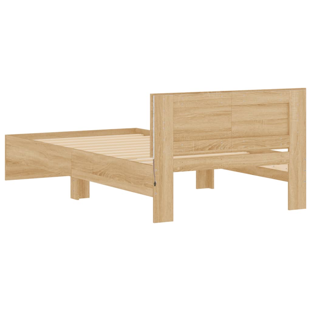 sonoma tölgy színű ágykeret fejtámlával és LED-ekkel 100x200 cm