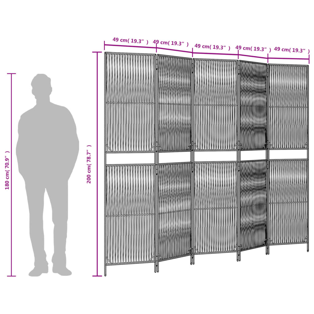 barna 5-paneles polyrattan térelválasztó