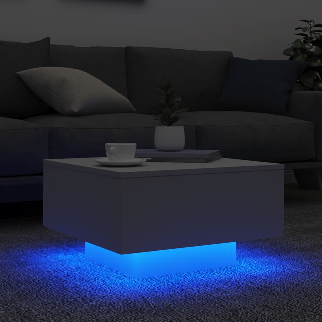 fehér dohányzóasztal LED-lámpákkal 55 x 55 x 31 cm