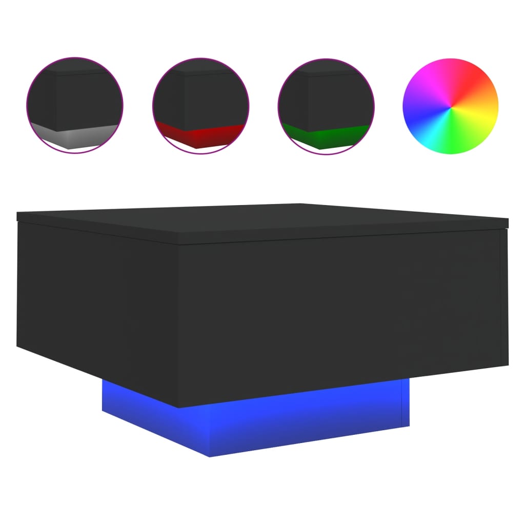 fekete dohányzóasztal LED-lámpákkal 55 x 55 x 31 cm