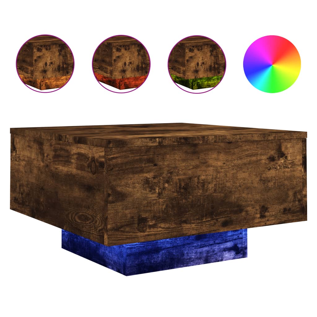 füstös tölgy színű dohányzóasztal LED-lámpákkal 55 x 55 x 31 cm