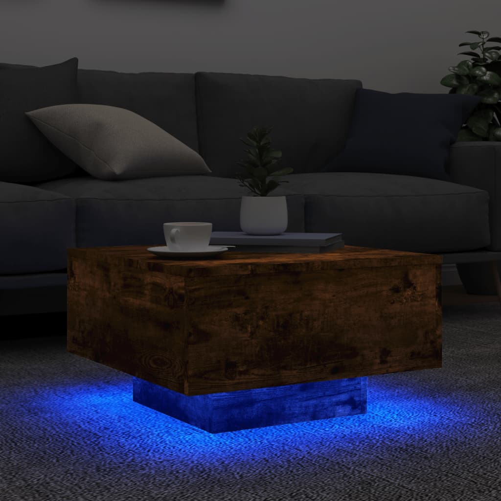 füstös tölgy színű dohányzóasztal LED-lámpákkal 55 x 55 x 31 cm