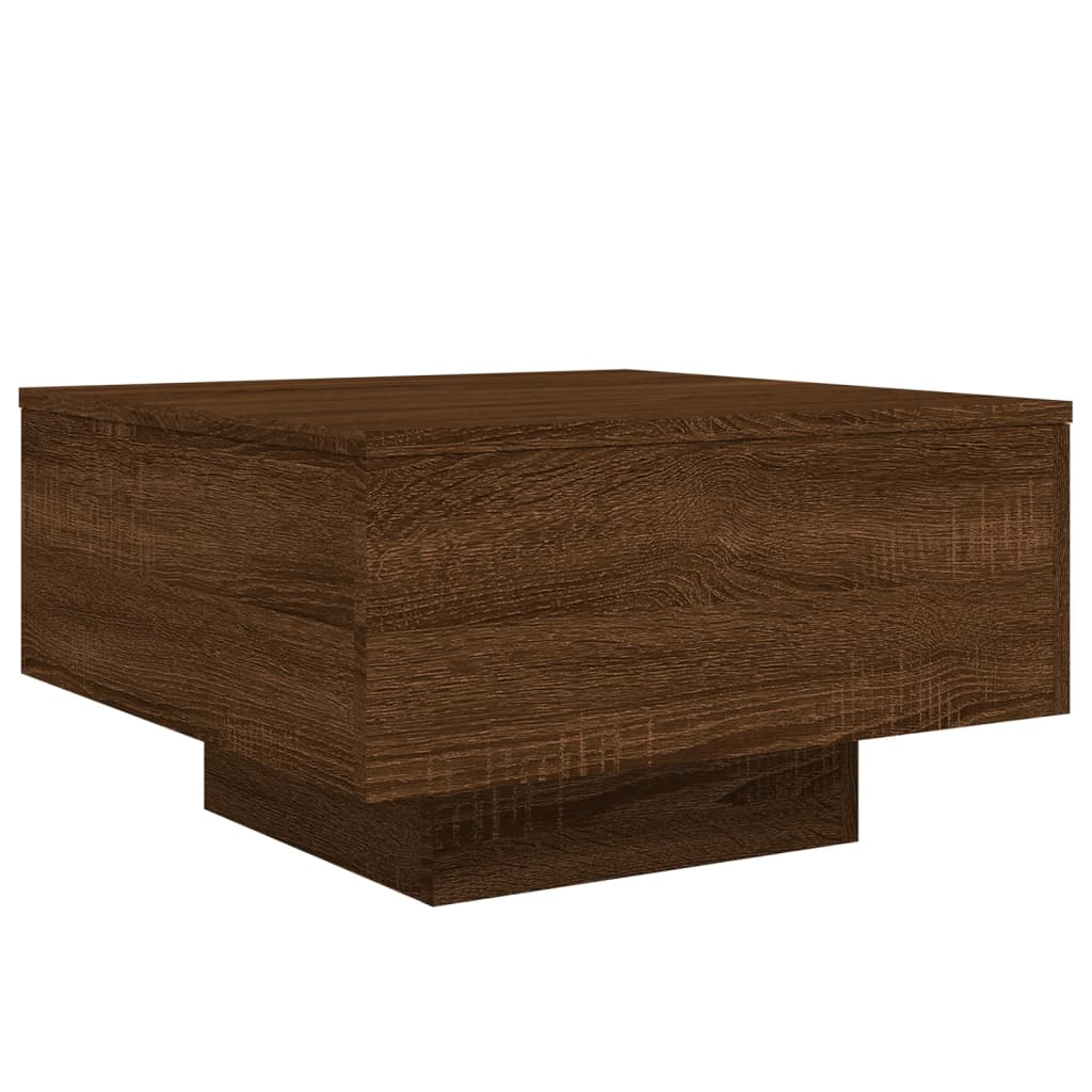 barna tölgyszínű dohányzóasztal LED-lámpákkal 55 x 55 x 31 cm