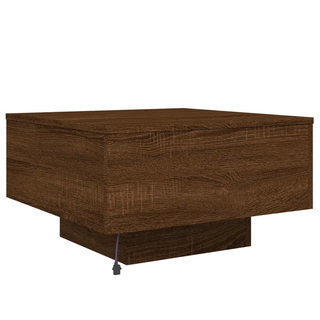 barna tölgyszínű dohányzóasztal LED-lámpákkal 55 x 55 x 31 cm