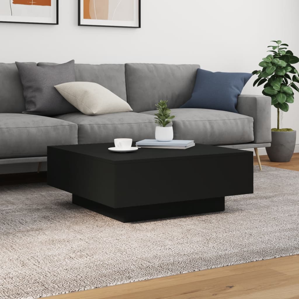 fekete dohányzóasztal LED-lámpákkal 80 x 80 x 31 cm