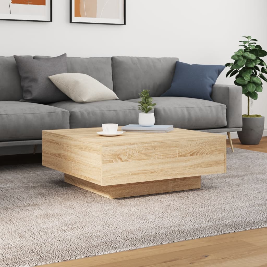 sonoma tölgy színű dohányzóasztal LED-lámpákkal 80 x 80 x 31 cm