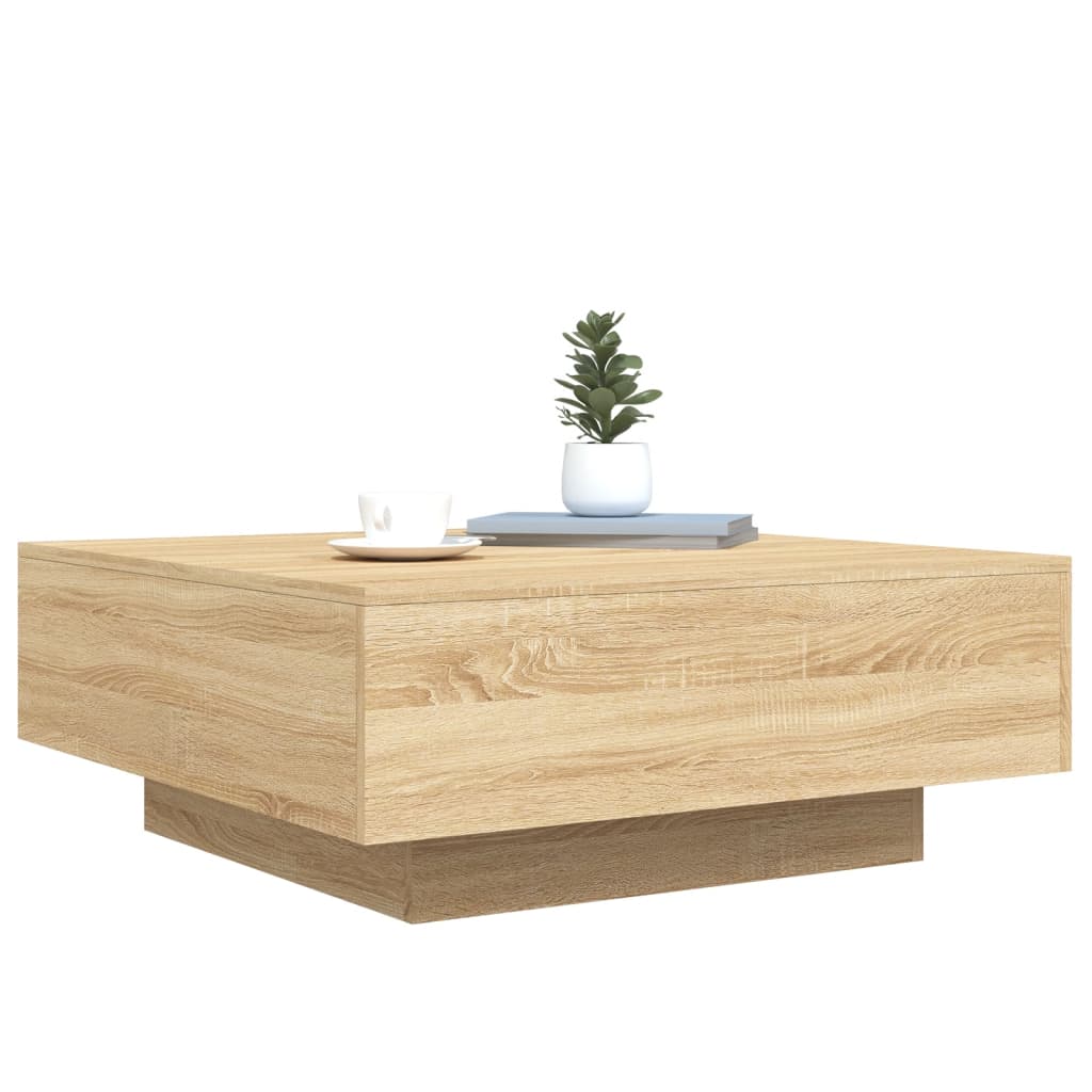 sonoma tölgy színű dohányzóasztal LED-lámpákkal 80 x 80 x 31 cm
