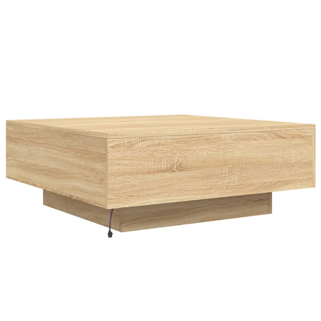 sonoma tölgy színű dohányzóasztal LED-lámpákkal 80 x 80 x 31 cm