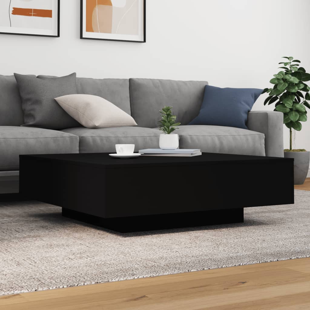 fekete dohányzóasztal LED-lámpákkal 100 x 100 x 31 cm