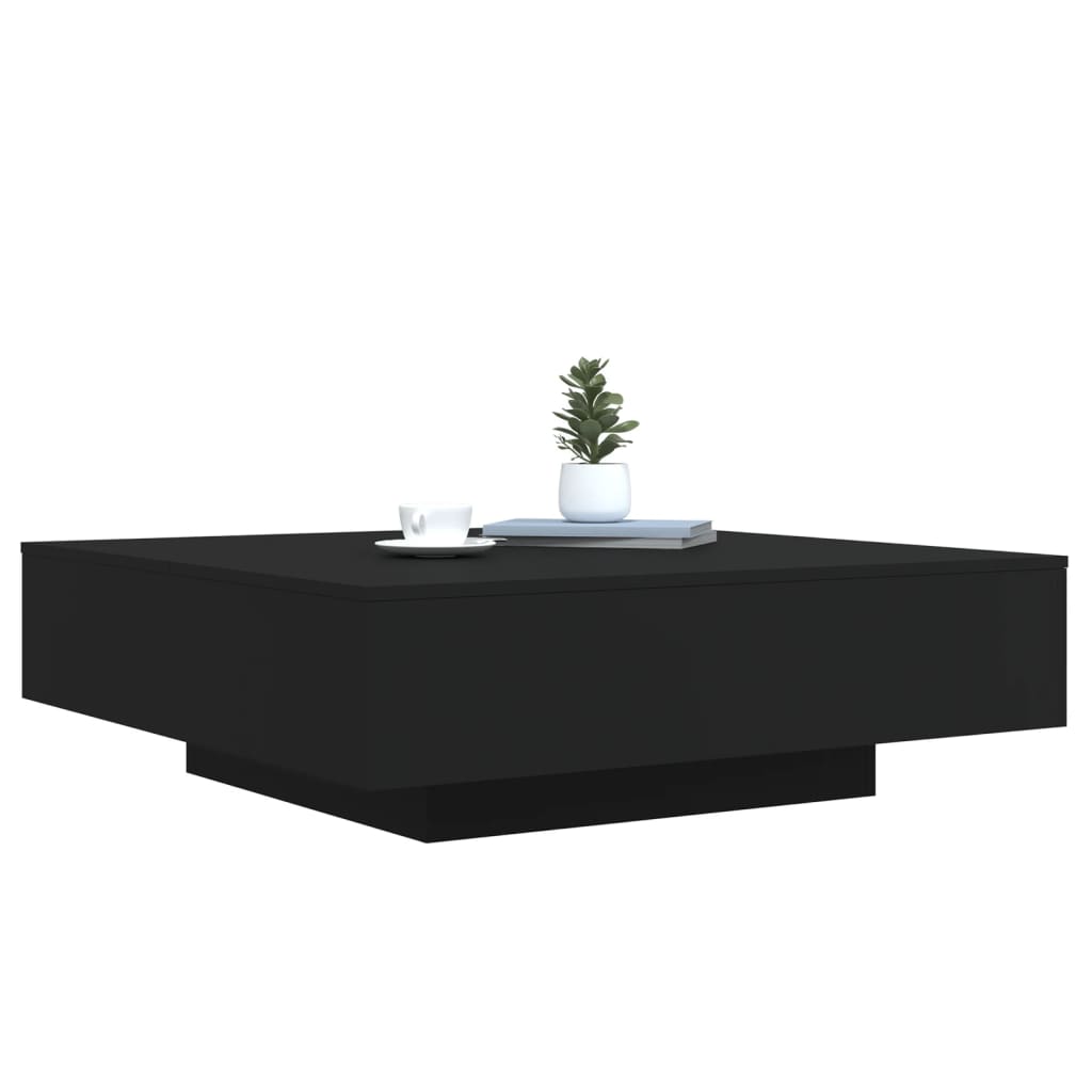 fekete dohányzóasztal LED-lámpákkal 100 x 100 x 31 cm