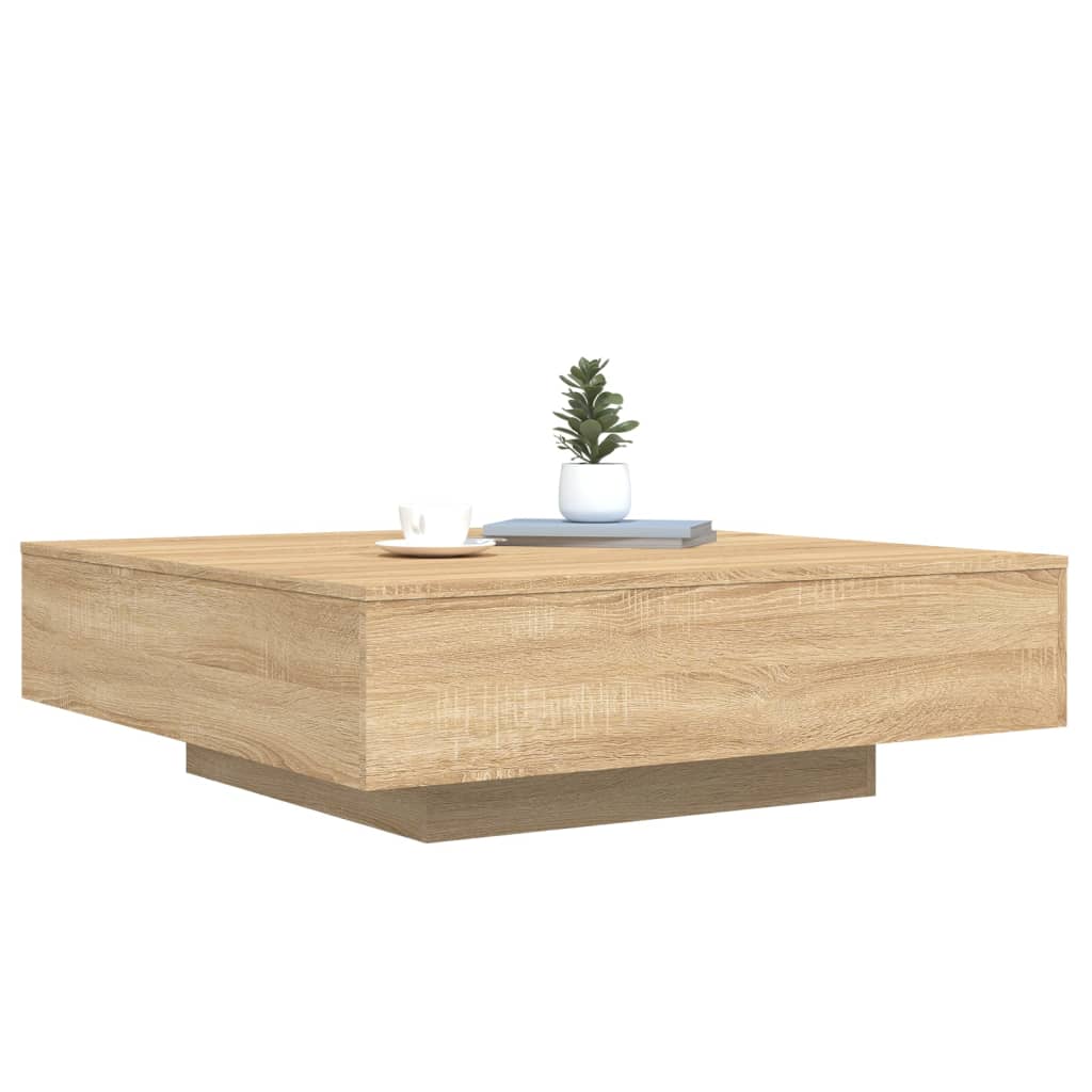 sonoma tölgy színű dohányzóasztal LED-lámpákkal 100x100x31 cm