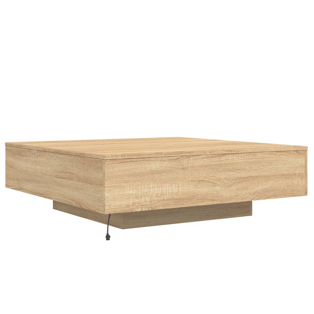 sonoma tölgy színű dohányzóasztal LED-lámpákkal 100x100x31 cm