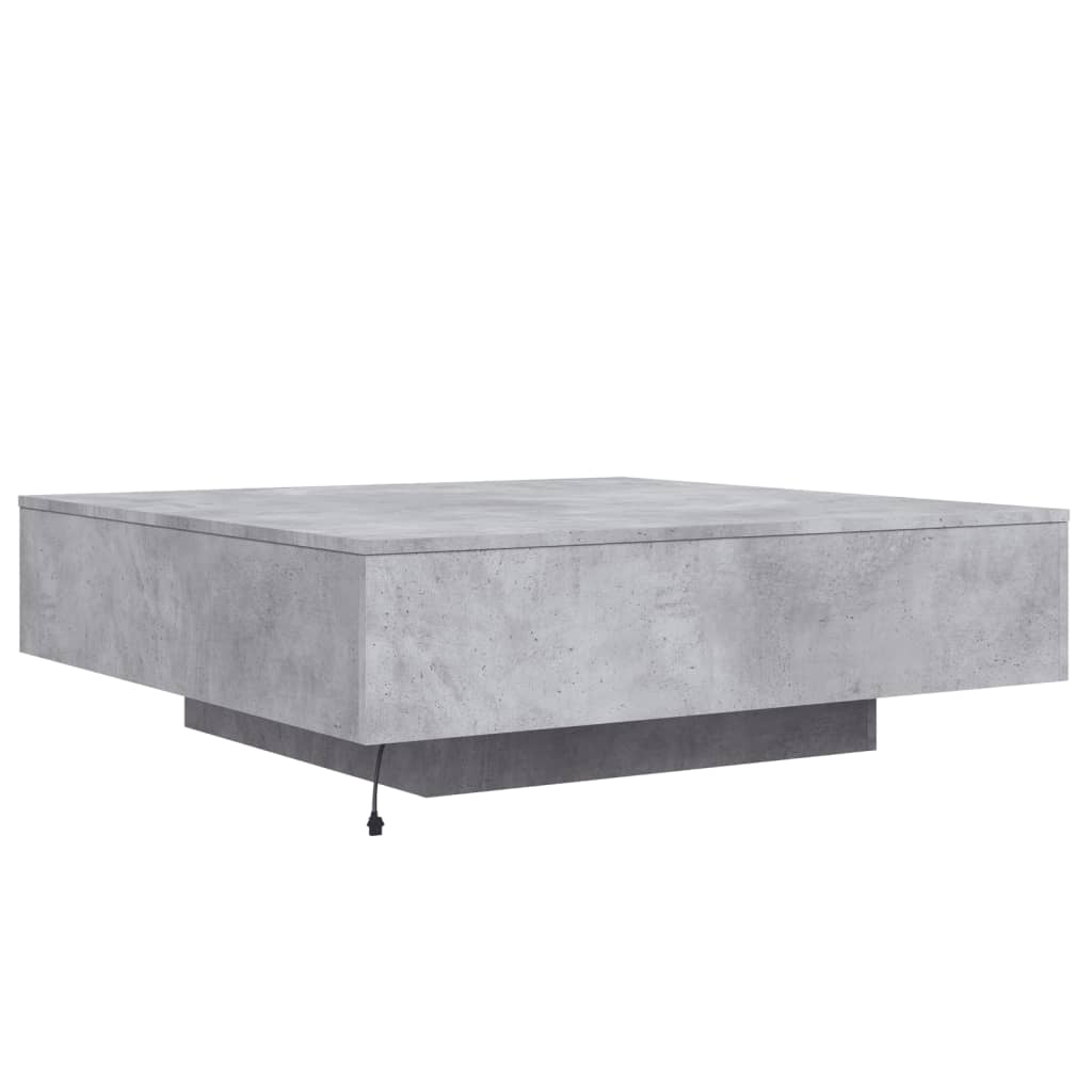 betonszürke dohányzóasztal LED-lámpákkal 100 x 100 x 31 cm