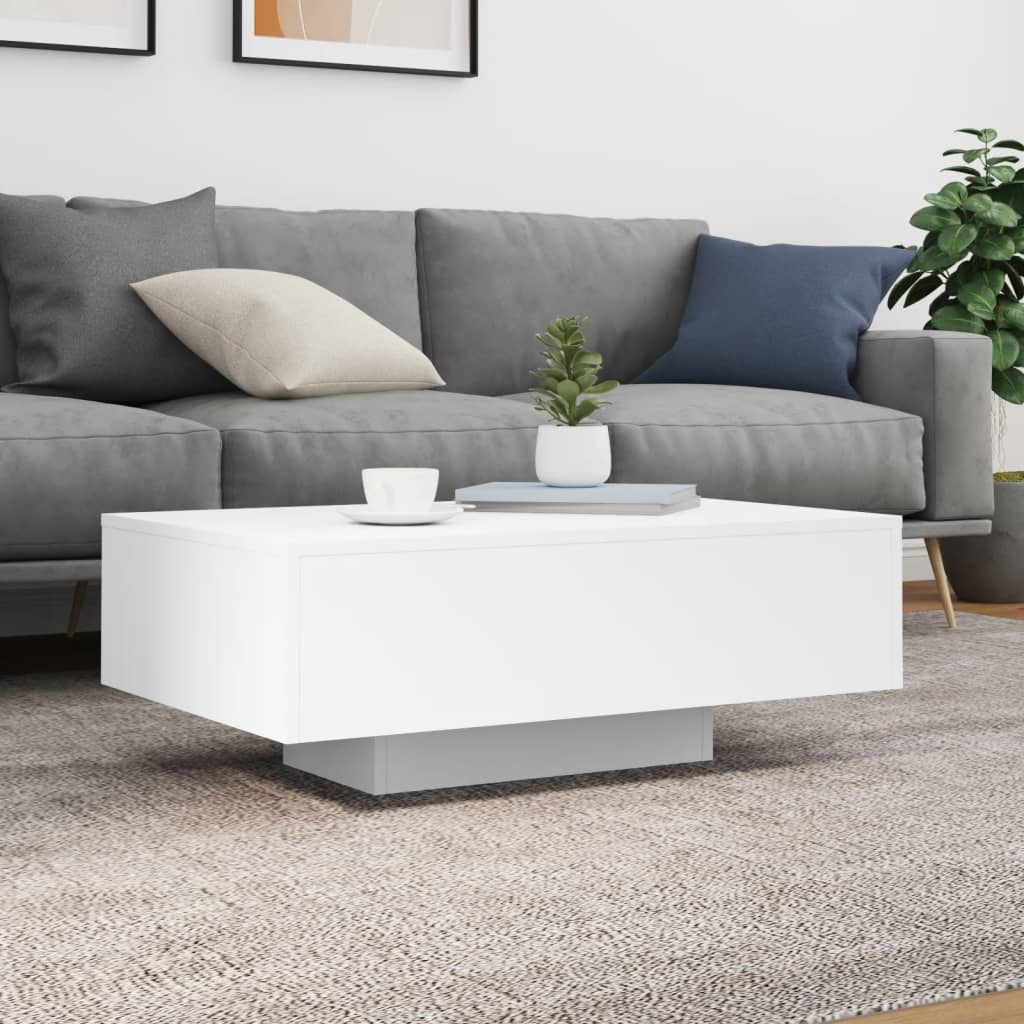 fehér dohányzóasztal LED-lámpákkal 85 x 55 x 31 cm