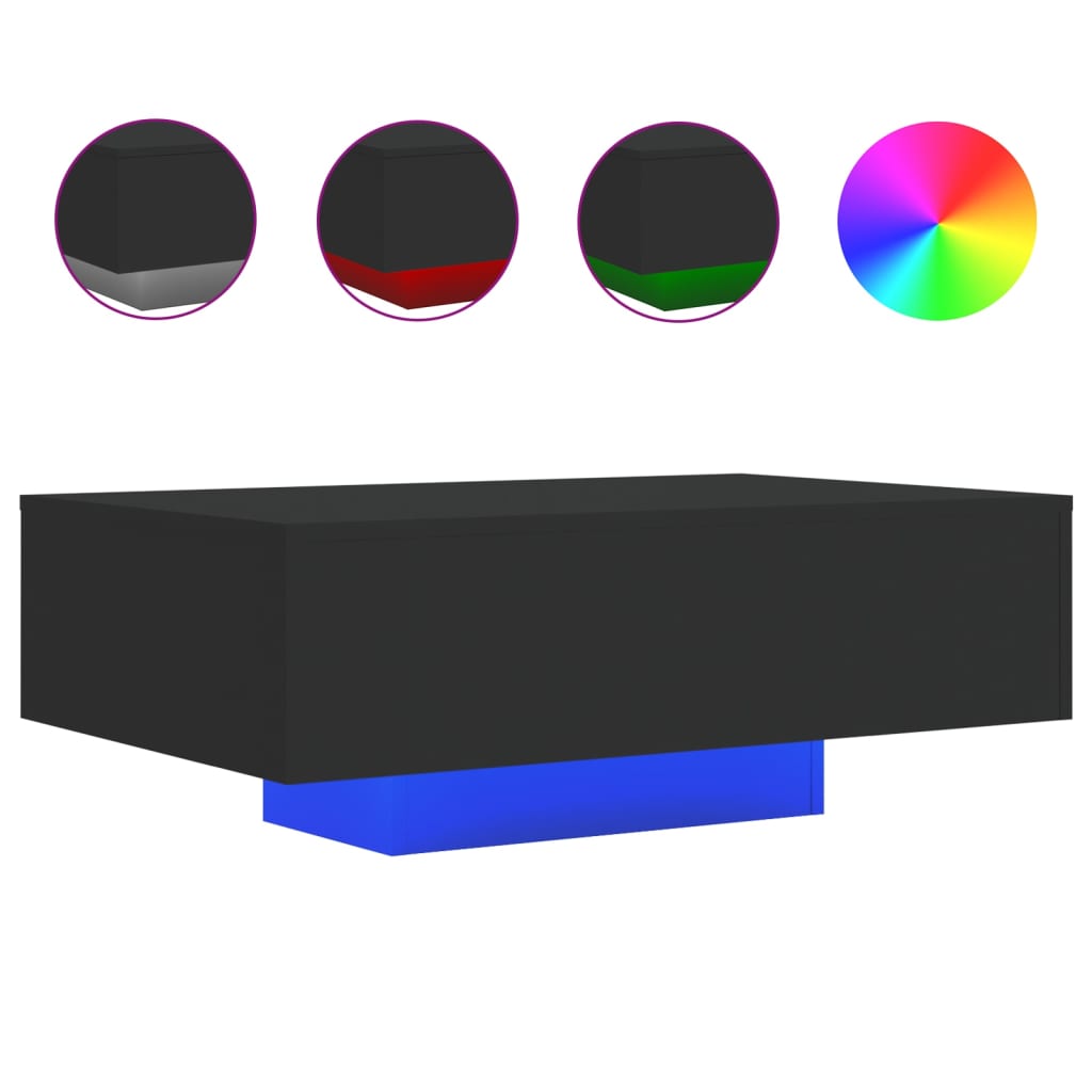 fekete dohányzóasztal LED-lámpákkal 85 x 55 x 31 cm