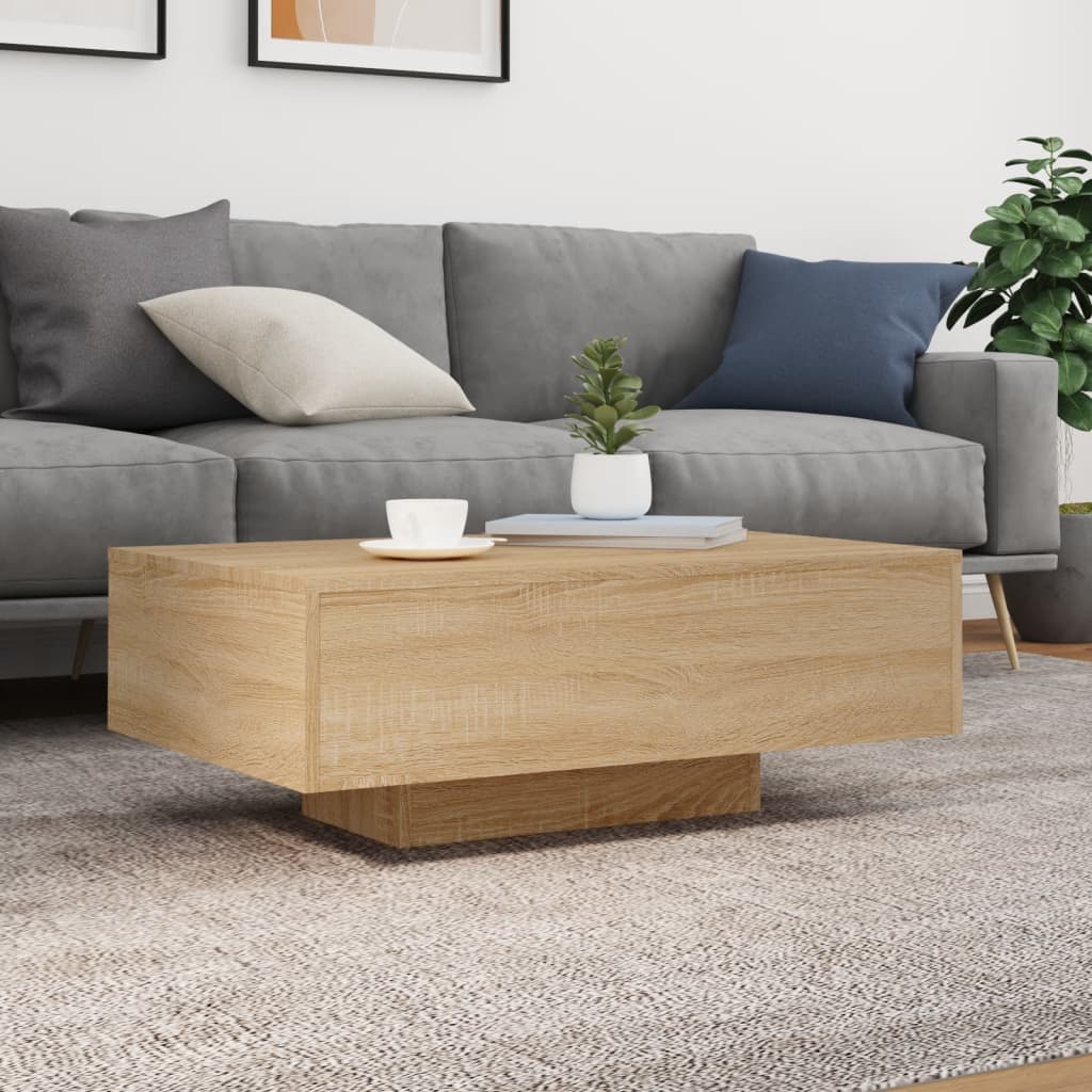sonoma tölgy színű dohányzóasztal LED-lámpákkal 85 x 55 x 31 cm