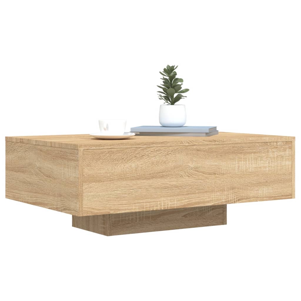 sonoma tölgy színű dohányzóasztal LED-lámpákkal 85 x 55 x 31 cm
