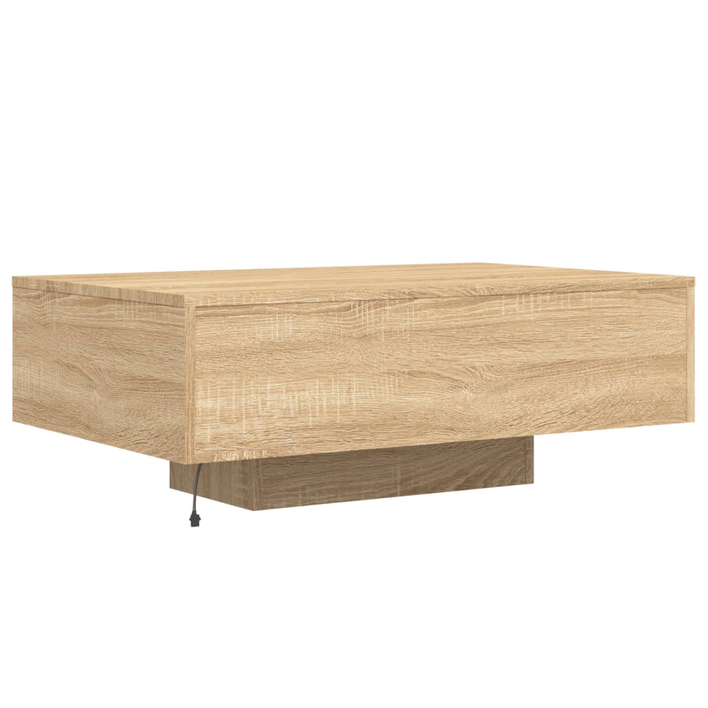 sonoma tölgy színű dohányzóasztal LED-lámpákkal 85 x 55 x 31 cm