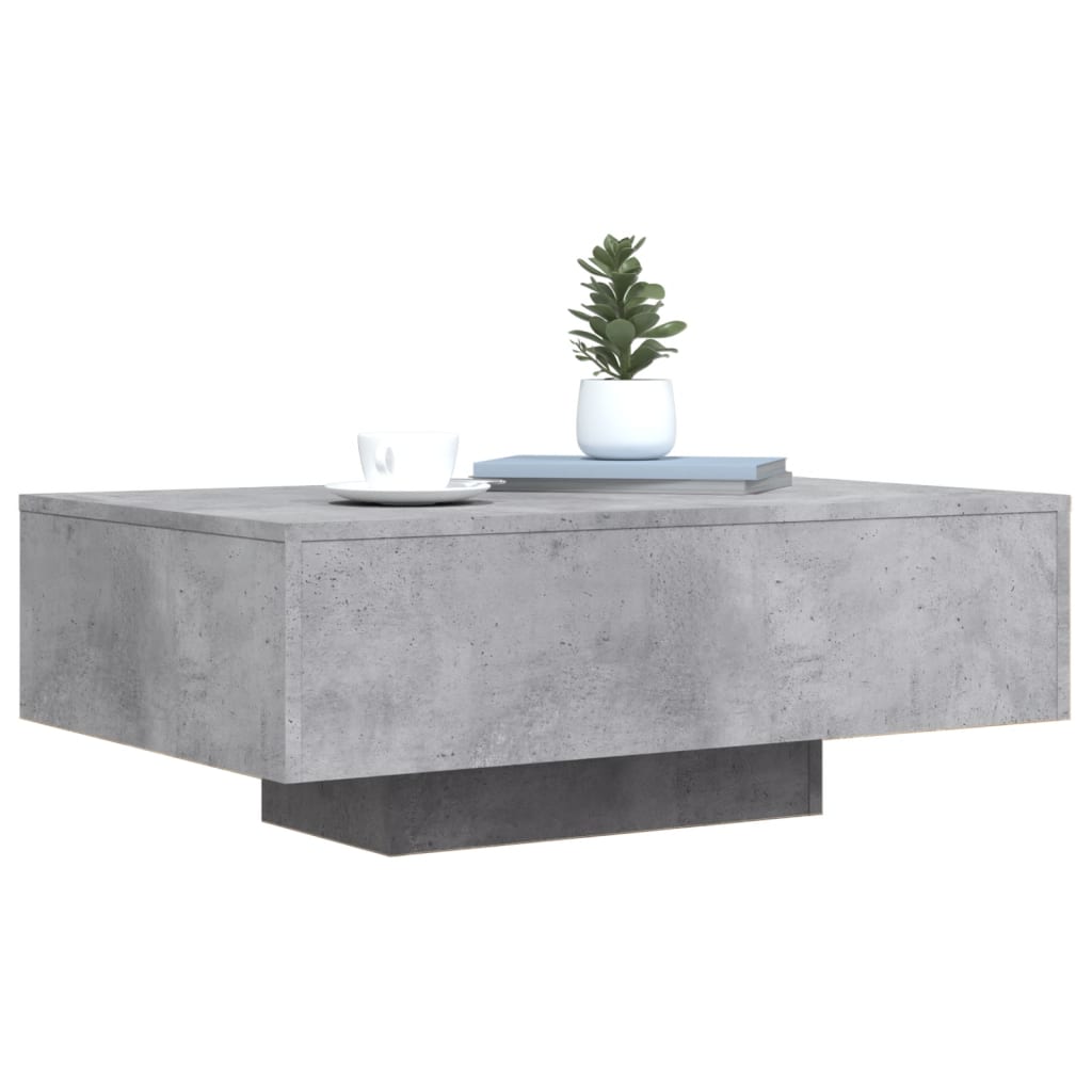 betonszürke dohányzóasztal LED-lámpákkal 85 x 55 x 31 cm
