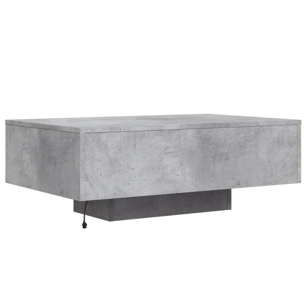 betonszürke dohányzóasztal LED-lámpákkal 85 x 55 x 31 cm