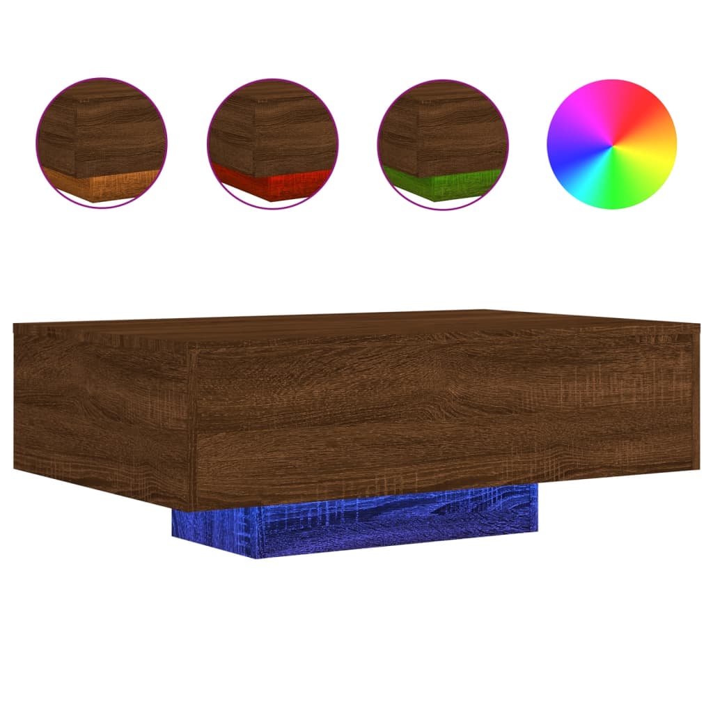 barna tölgyszínű dohányzóasztal LED-lámpákkal 85 x 55 x 31 cm