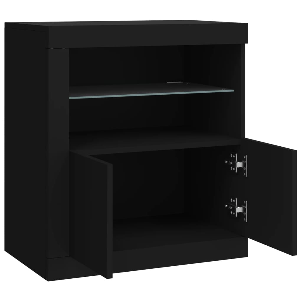 fekete tálalószekrény LED-világítással 60,5 x 37 x 67 cm