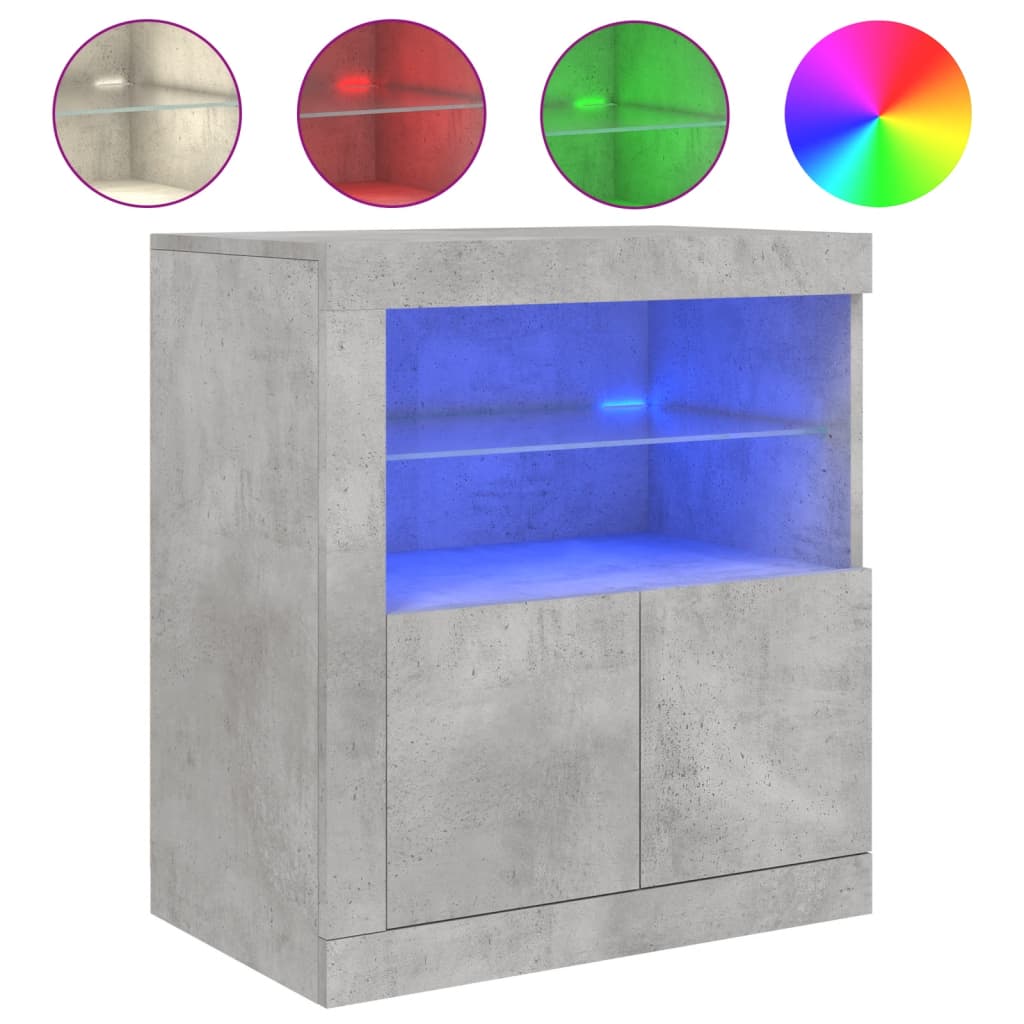 betonszürke tálalószekrény LED-világítással 60,5 x 37 x 67 cm