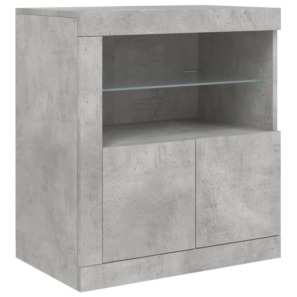 betonszürke tálalószekrény LED-világítással 60,5 x 37 x 67 cm