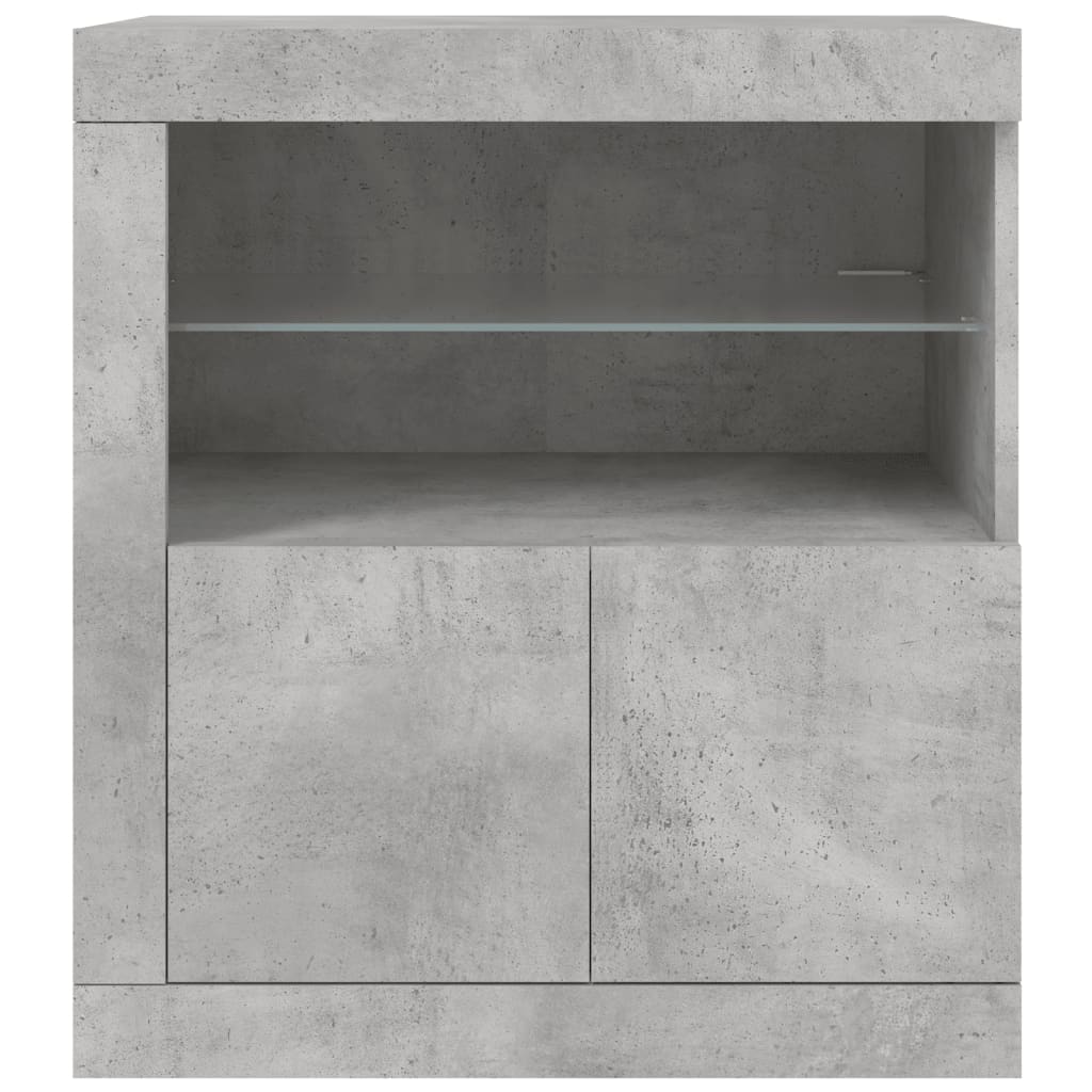 betonszürke tálalószekrény LED-világítással 60,5 x 37 x 67 cm