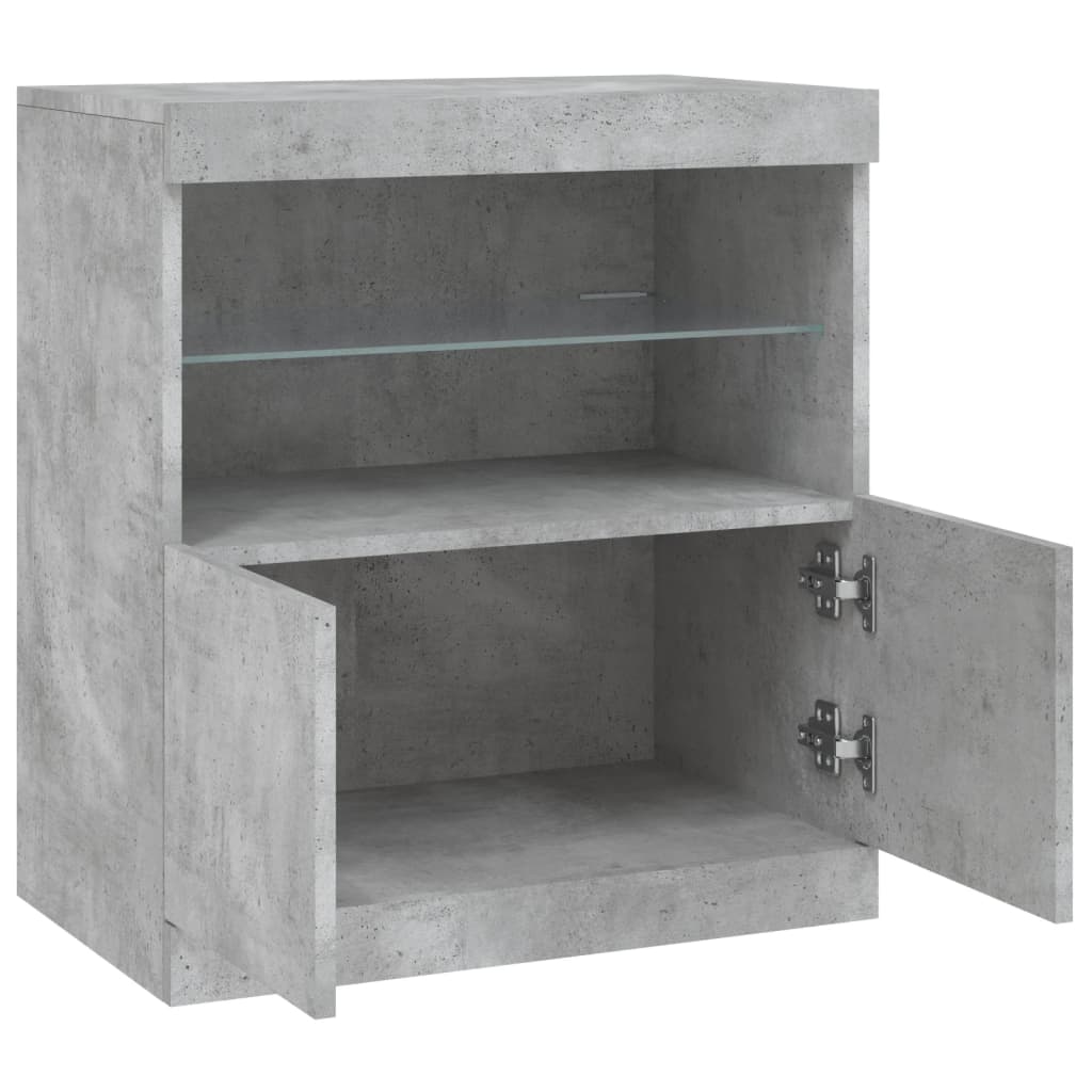 betonszürke tálalószekrény LED-világítással 60,5 x 37 x 67 cm