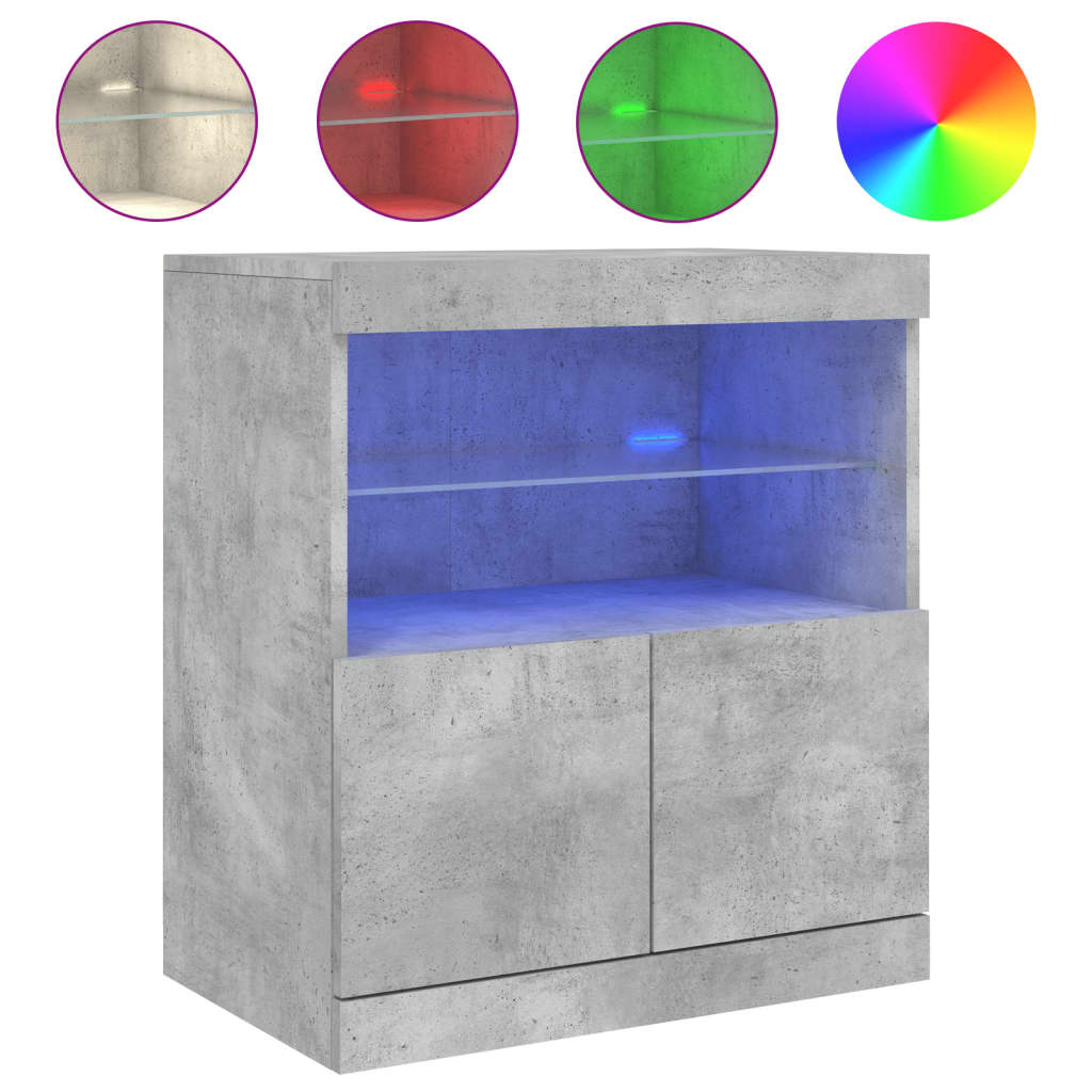 betonszürke tálalószekrény LED-világítással 60 x 37 x 67 cm