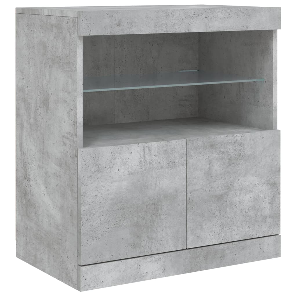betonszürke tálalószekrény LED-világítással 60 x 37 x 67 cm