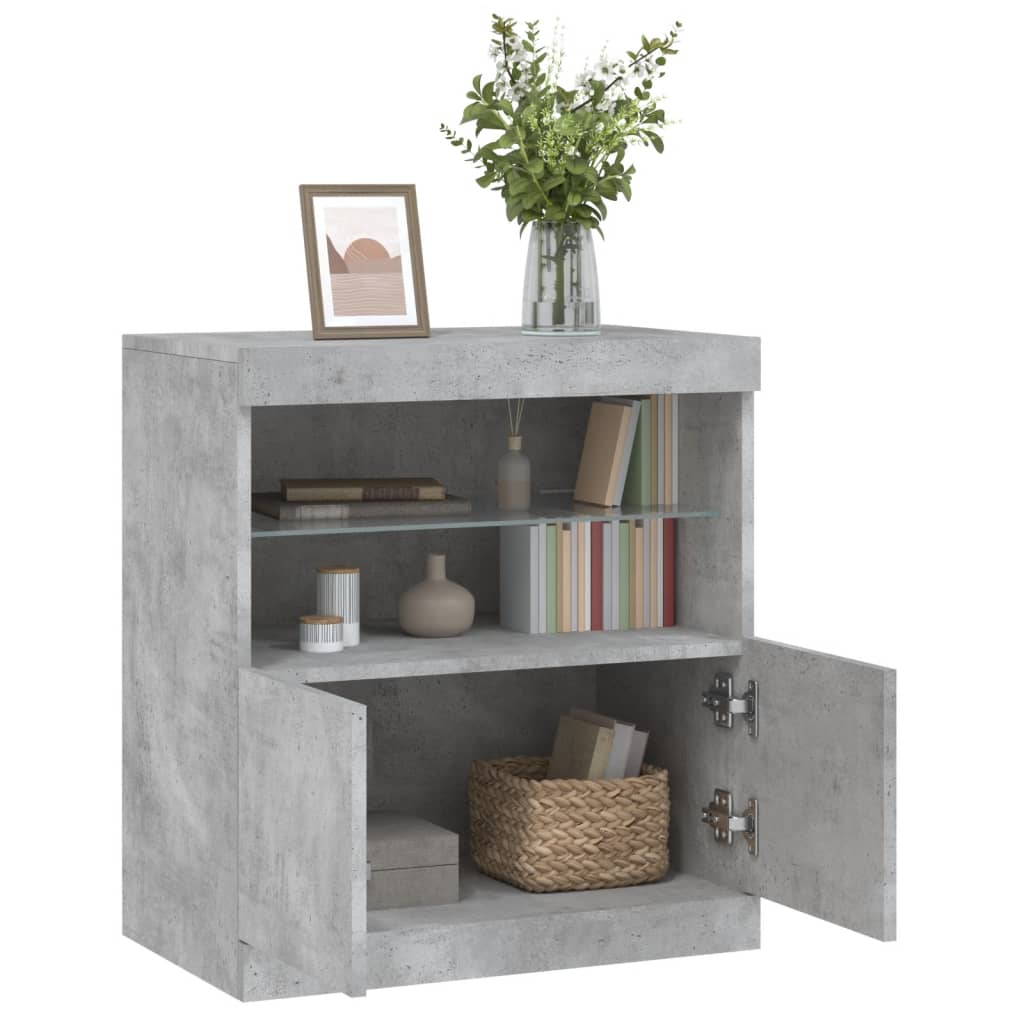 betonszürke tálalószekrény LED-világítással 60 x 37 x 67 cm