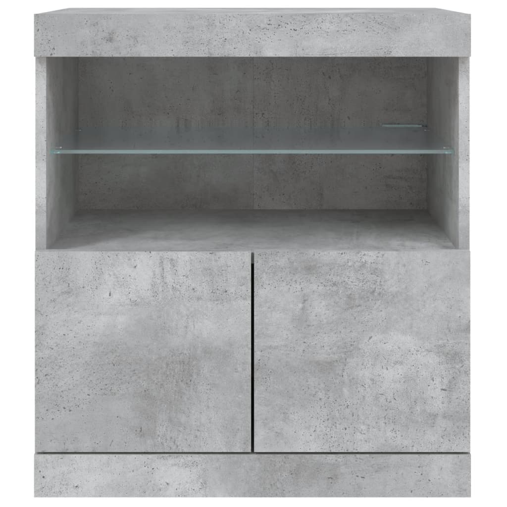 betonszürke tálalószekrény LED-világítással 60 x 37 x 67 cm