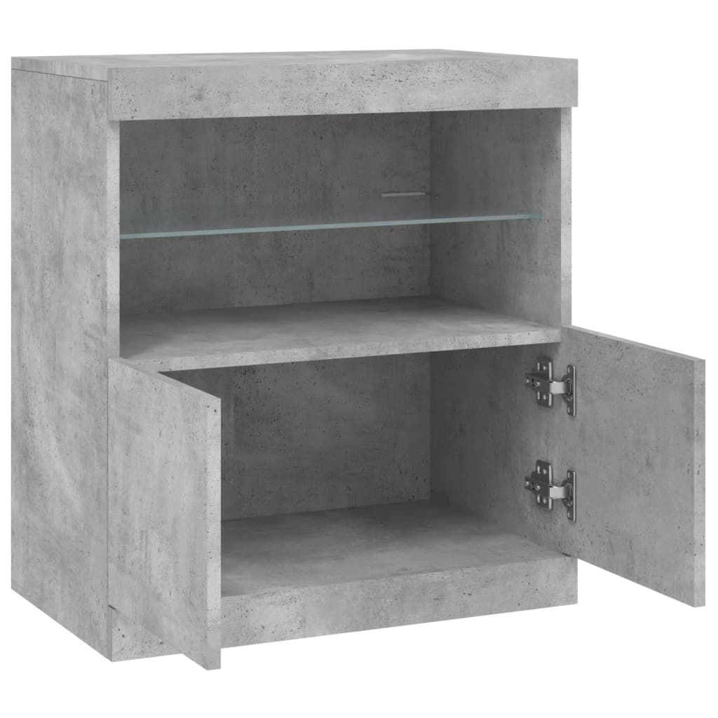 betonszürke tálalószekrény LED-világítással 60 x 37 x 67 cm