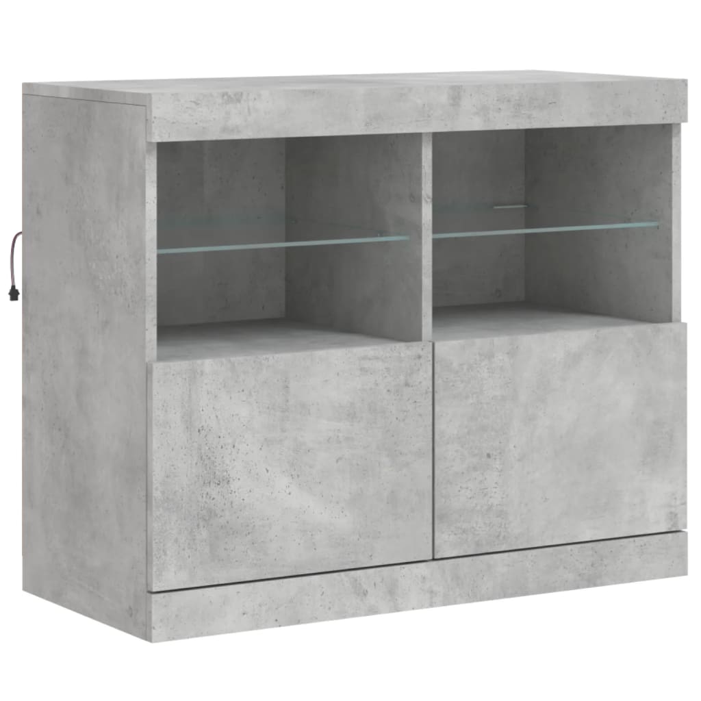 betonszürke tálalószekrény LED-világítással 81 x 37 x 67 cm