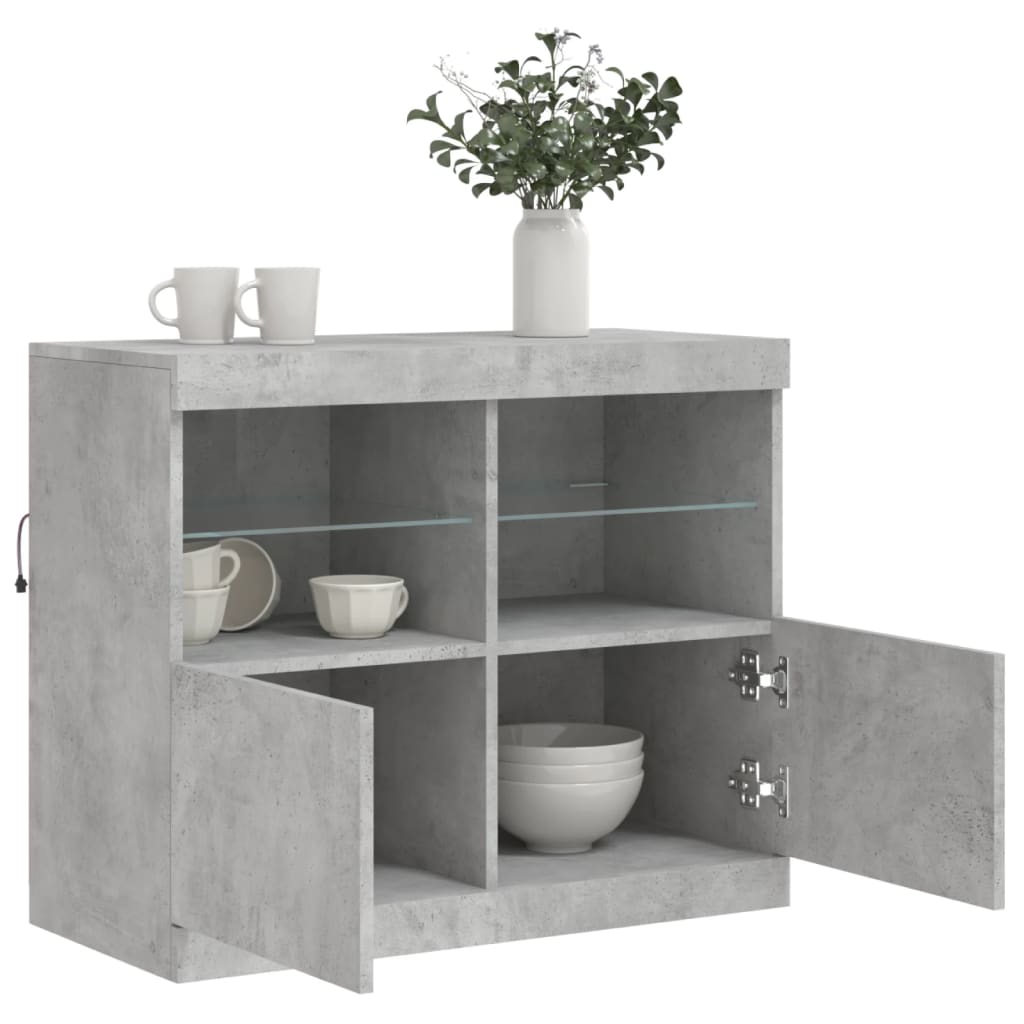 betonszürke tálalószekrény LED-világítással 81 x 37 x 67 cm