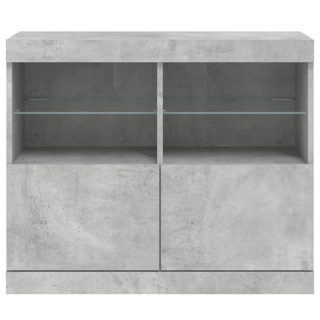 betonszürke tálalószekrény LED-világítással 81 x 37 x 67 cm