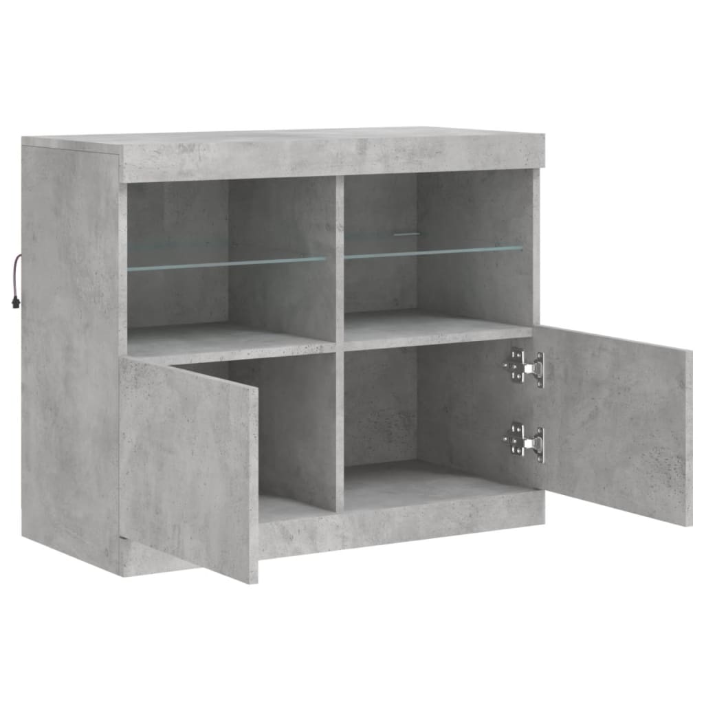 betonszürke tálalószekrény LED-világítással 81 x 37 x 67 cm