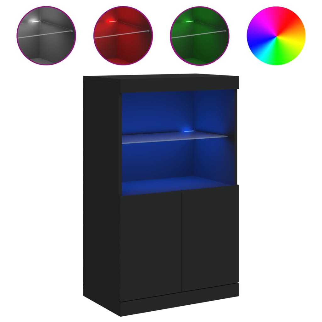 fekete tálalószekrény LED-világítással 60,5 x 37 x 100 cm