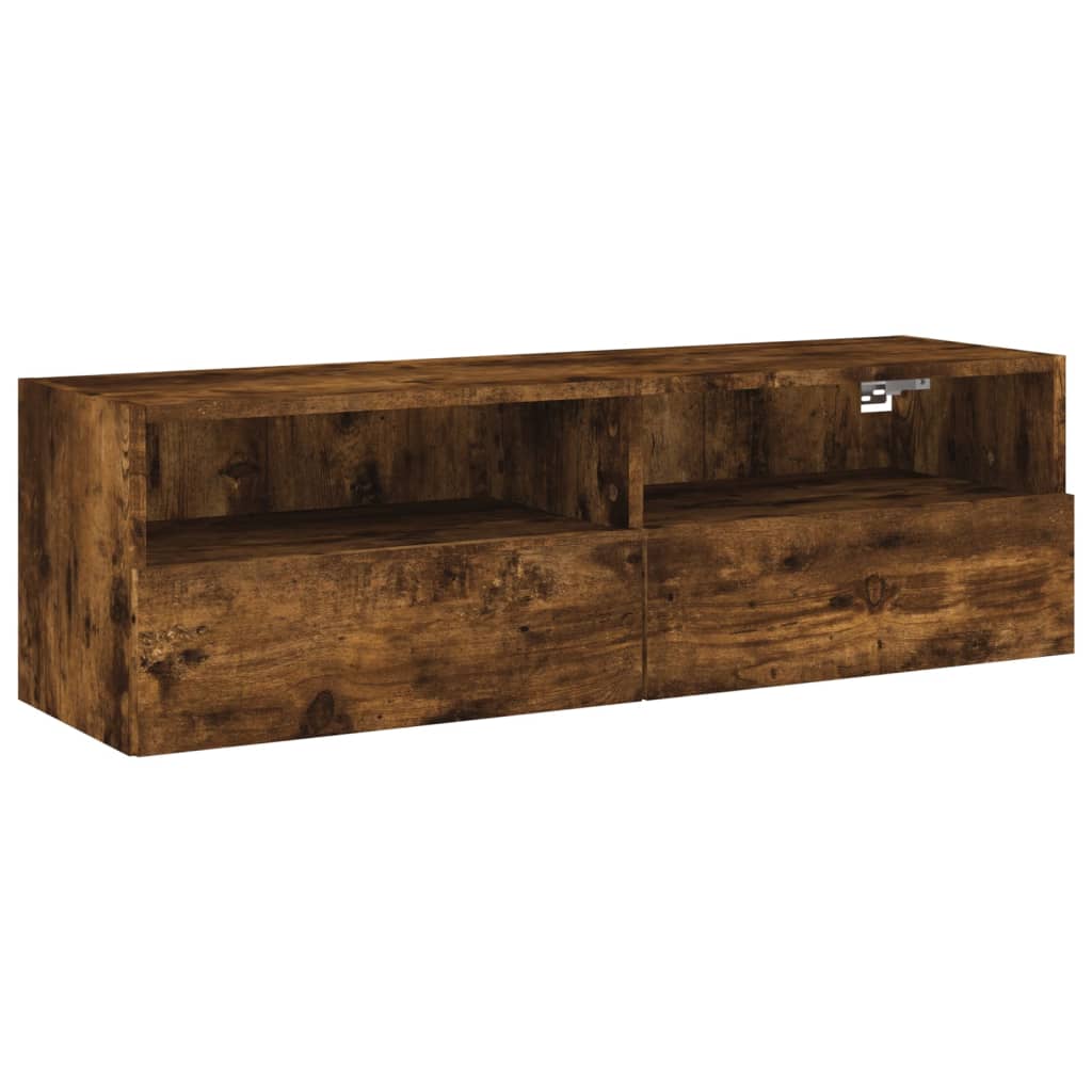 füstös tölgy színű szerelt fa fali TV-szekrény 100 x 30 x 30 cm