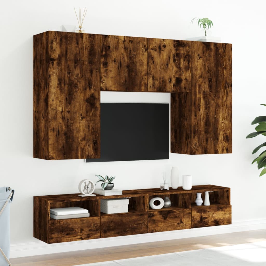 füstös tölgy színű szerelt fa fali TV-szekrény 100 x 30 x 30 cm