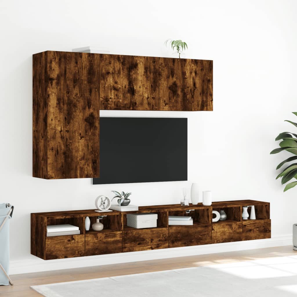 füstös tölgy színű falra szerelhető TV-szekrény 100x30x41 cm