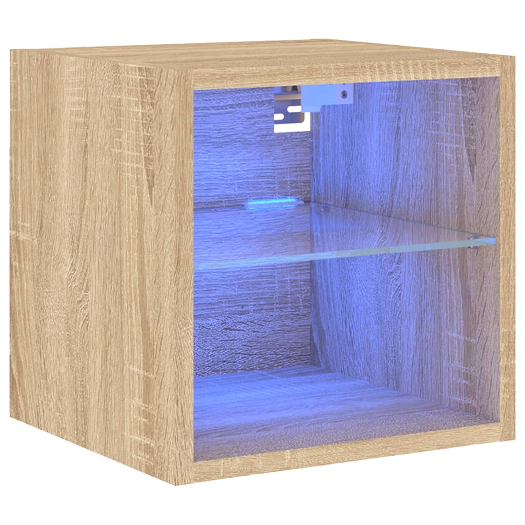 sonoma tölgy színű fali TV-szekrény LED-ekkel 30 x 28,5 x 30 cm