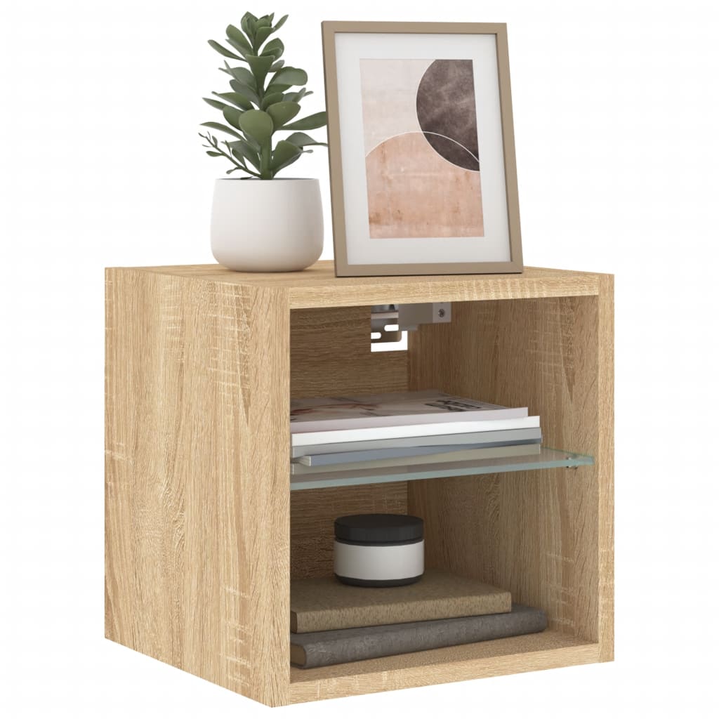 2 db sonoma tölgy fali TV-szekrény LED-ekkel 30x28,5x30 cm