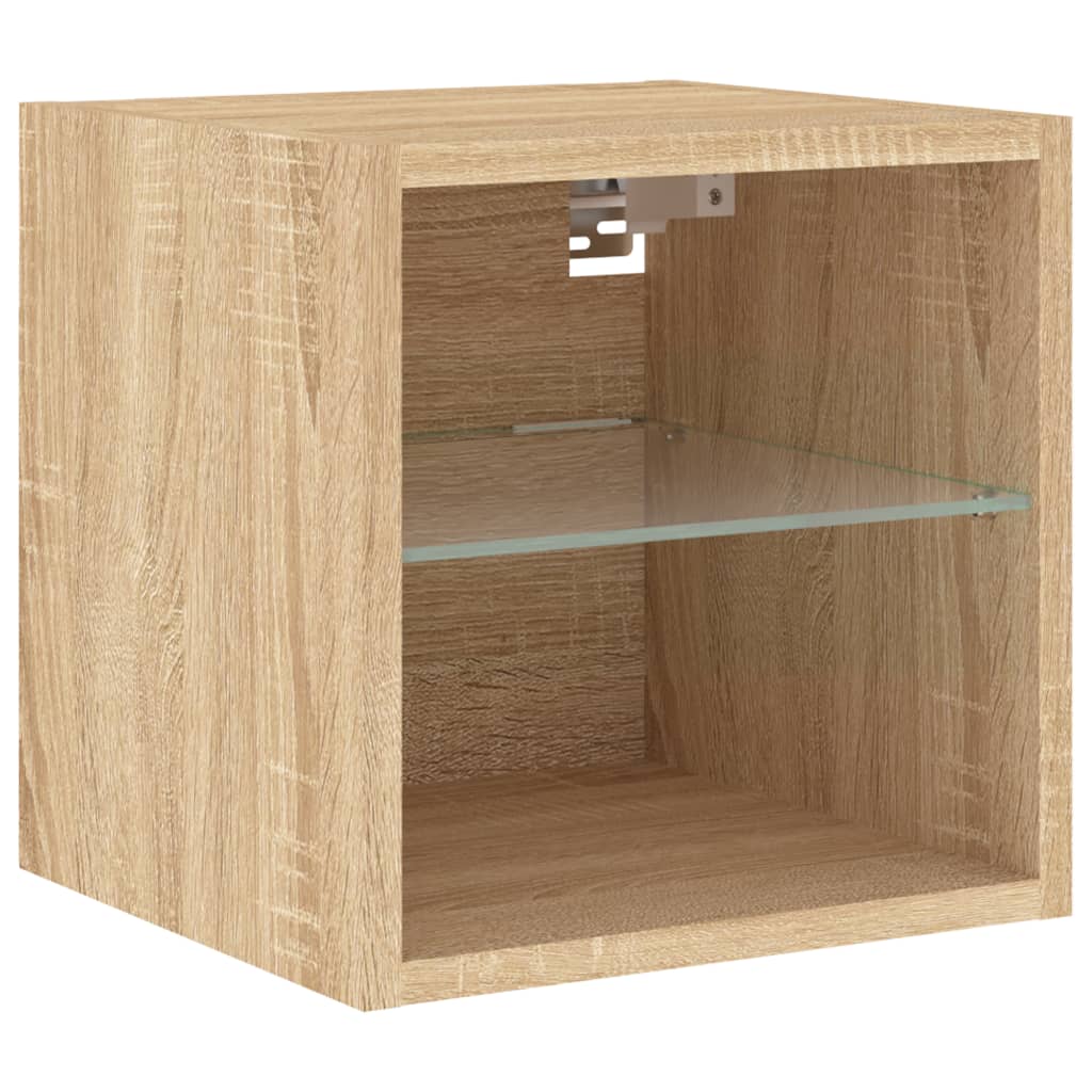 2 db sonoma tölgy fali TV-szekrény LED-ekkel 30x28,5x30 cm