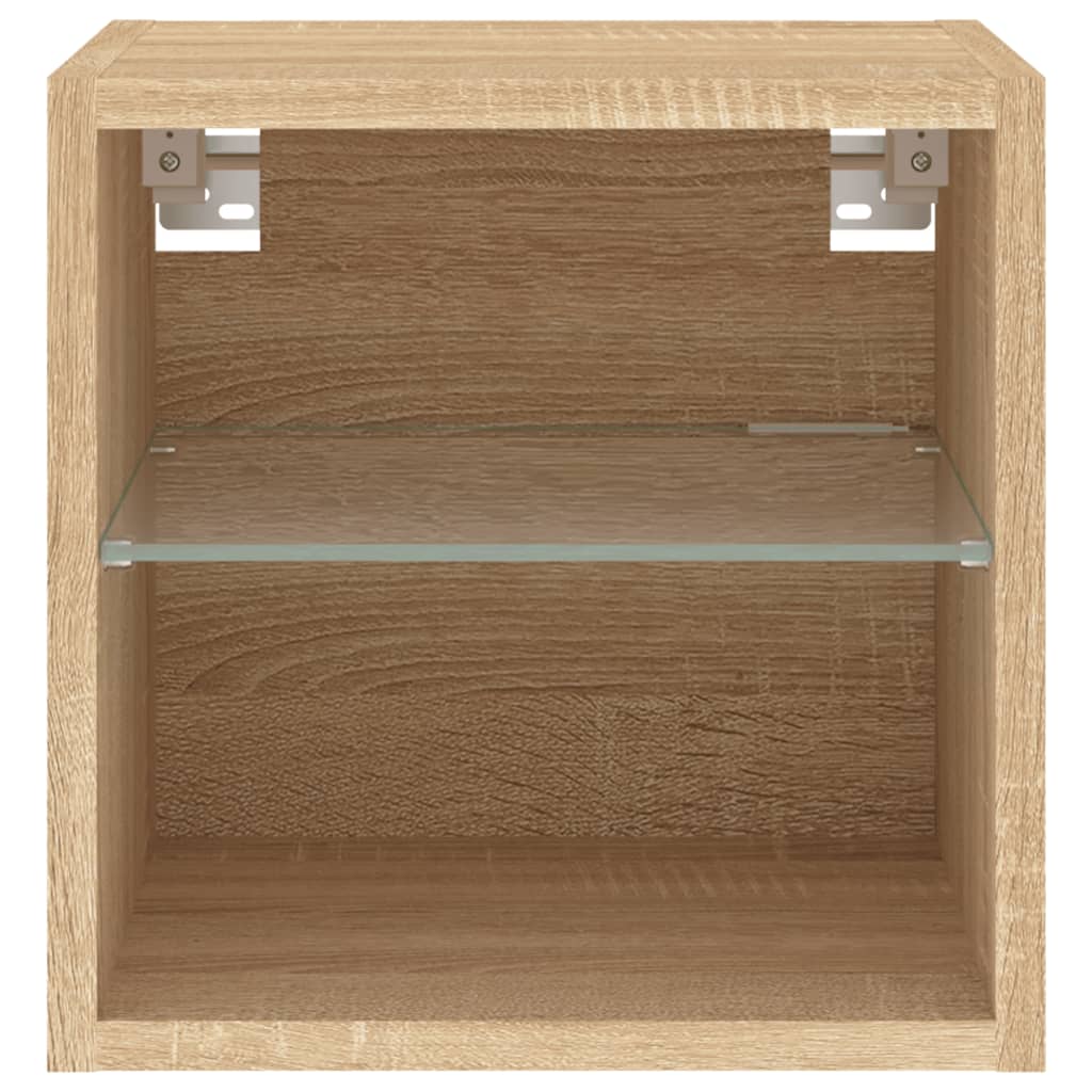 2 db sonoma tölgy fali TV-szekrény LED-ekkel 30x28,5x30 cm