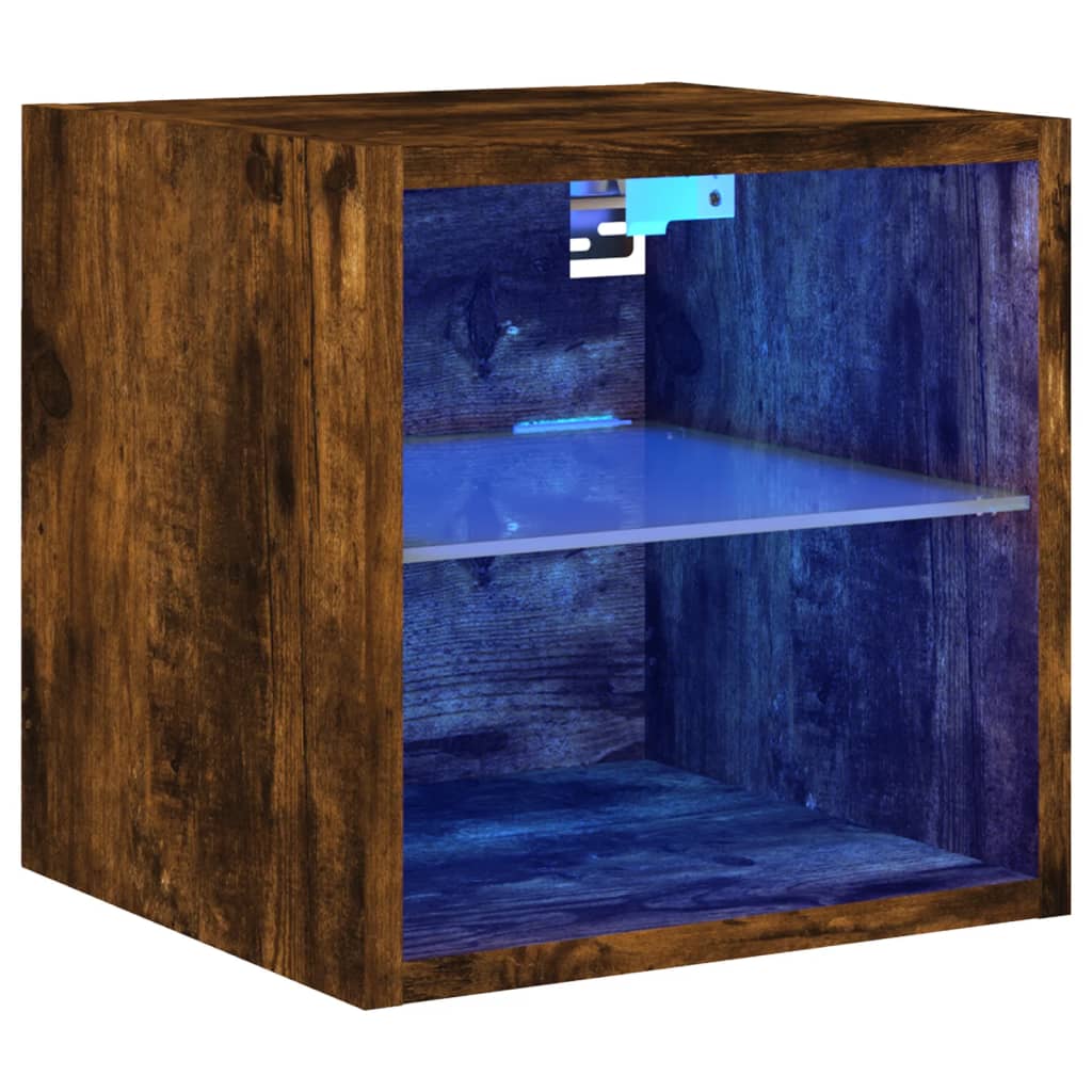 füstös tölgy színű fali TV-szekrény LED-ekkel 30 x 28,5 x 30 cm